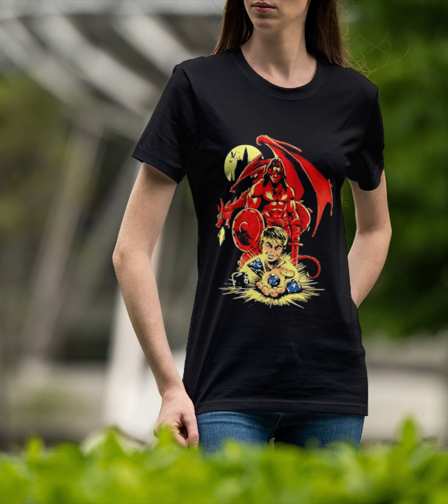 Dungeons And Dragons Player With Red Dragon And Blue Dice Adventure T-Shirt