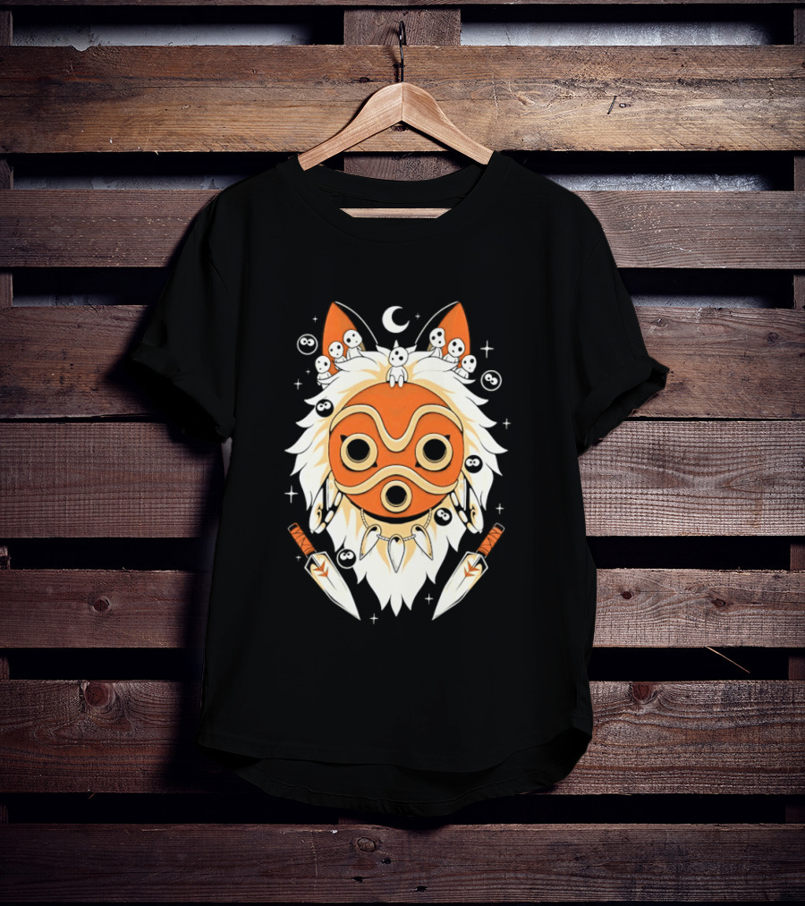 Princess Mononoke Mask Kodama Spirits Crescent Moon Daggers T-Shirt