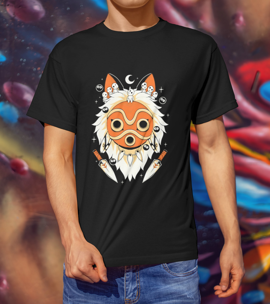 Princess Mononoke Mask Kodama Spirits Crescent Moon Daggers T-Shirt