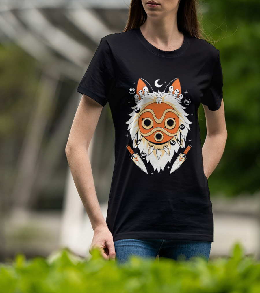 Princess Mononoke Mask Kodama Spirits Crescent Moon Daggers T-Shirt