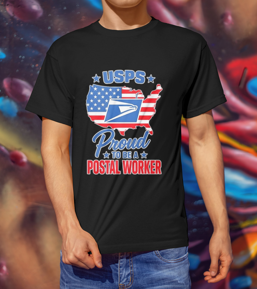 USPS Proud Postal Worker Mail Carrier USA Map T-Shirt