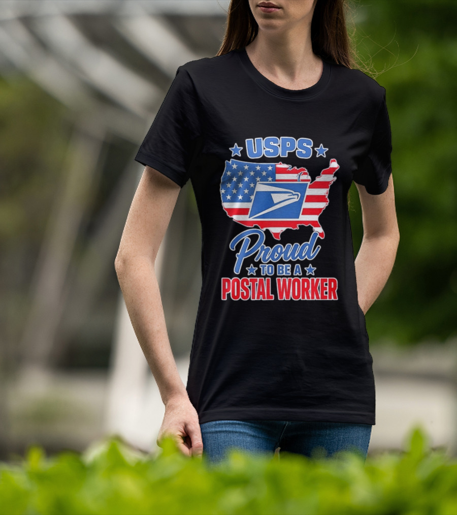 USPS Proud Postal Worker Mail Carrier USA Map T-Shirt