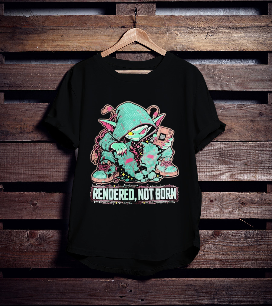 Rendered Not Born Cyber Goblin Gamer Cyberpunk Game Console T-Shirt