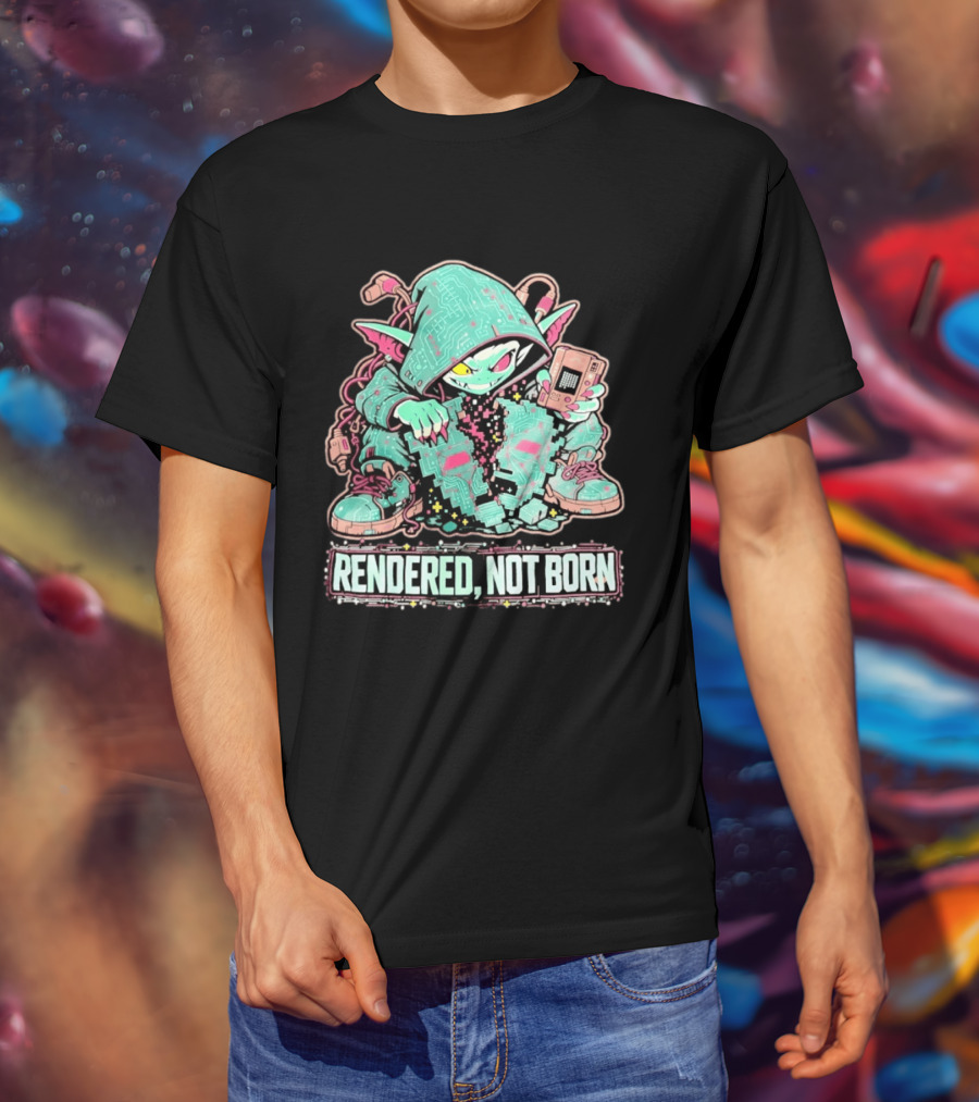Rendered Not Born Cyber Goblin Gamer Cyberpunk Game Console T-Shirt