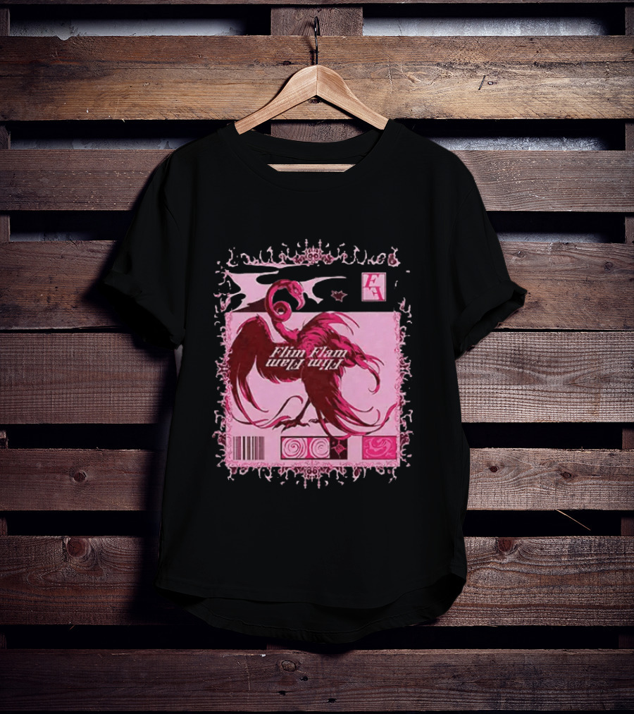 Flim Flam Flamingo Barcode Pink Swirl Border T-Shirt