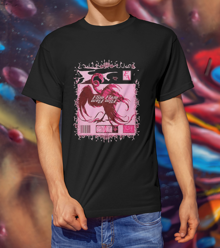 Flim Flam Flamingo Barcode Pink Swirl Border T-Shirt