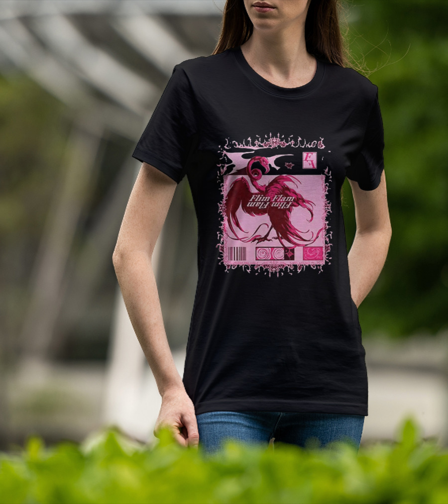 Flim Flam Flamingo Barcode Pink Swirl Border T-Shirt