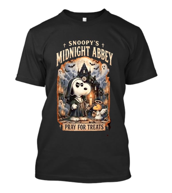 Snoopy's Midnight Abbey Pray For Treats Halloween Cathedral Scene T-Shirt