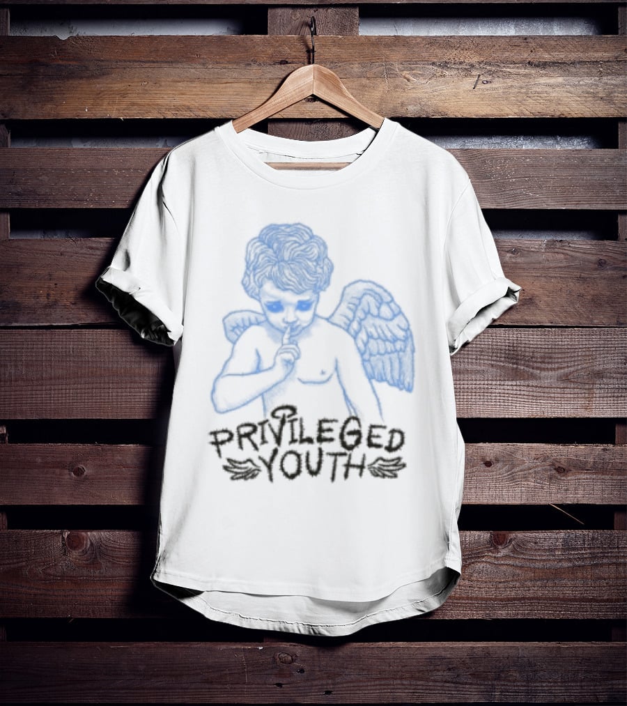 Privileged Youth Angel Blue Winged Figure Cream Color T-Shirt