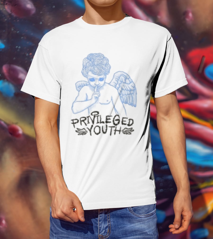 Privileged Youth Angel Blue Winged Figure Cream Color T-Shirt