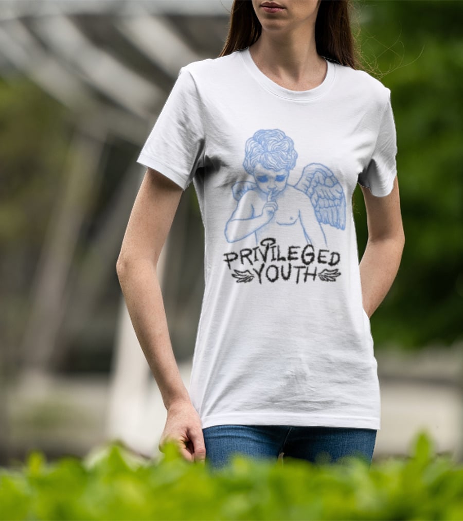 Privileged Youth Angel Blue Winged Figure Cream Color T-Shirt