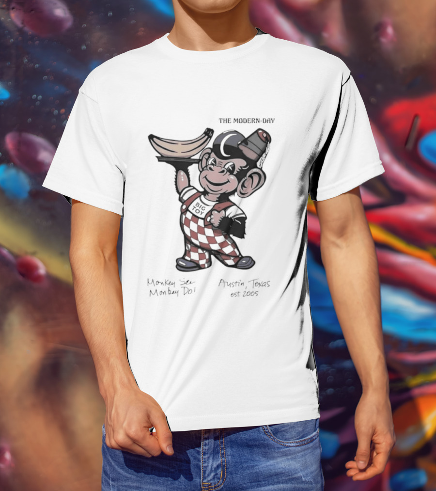 The Modern Day Big Toy Monkey See Monkey Do Austin Texas Est 2005 Vintage Cartoon T-Shirt