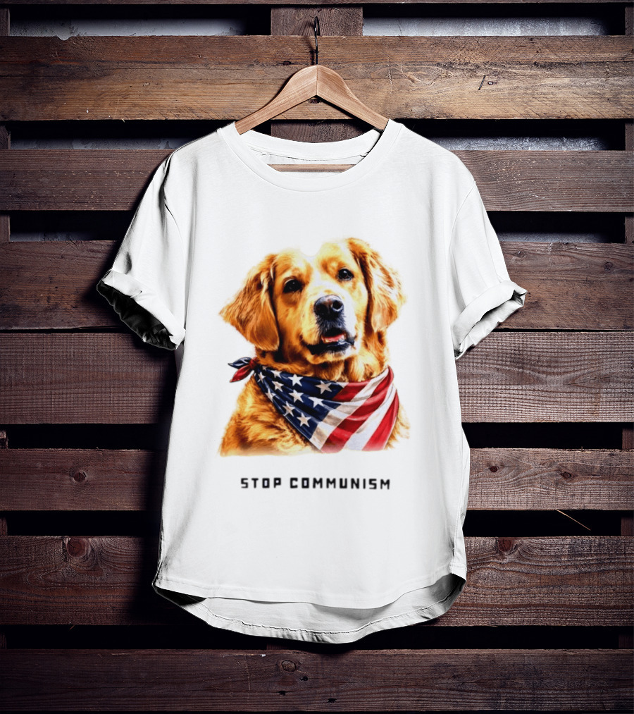Golden Retriever Wearing American Flag Bandana Stop Communism T-Shirt