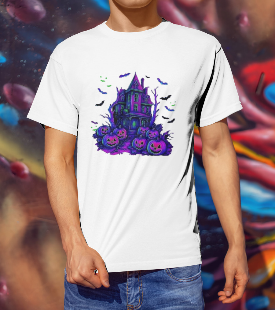 Halloween Bats Haunted House T-Shirt