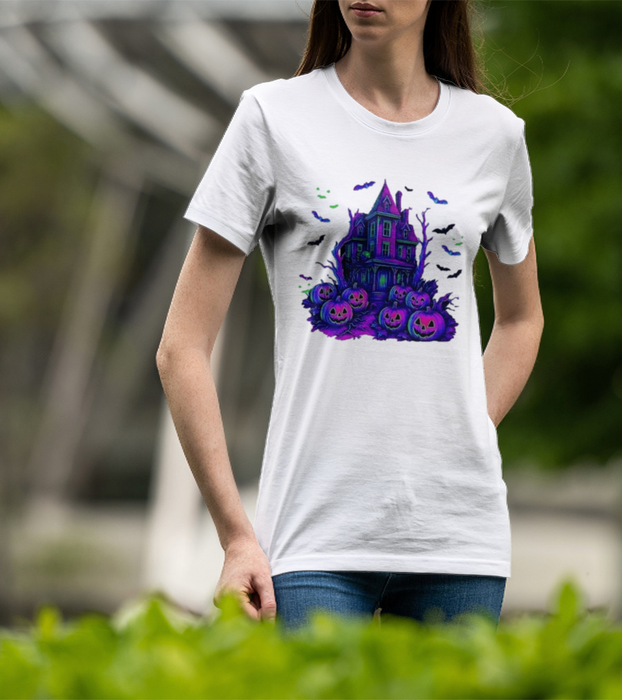 Halloween Bats Haunted House T-Shirt