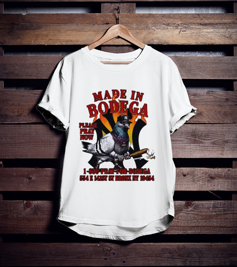 Made In Bodega New York Yankees Pigeon Baseball T-Shirt