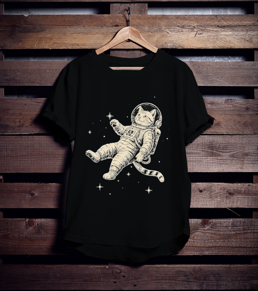 Astronaut Cat Floating In Space With Stars And Helmet T-Shirt