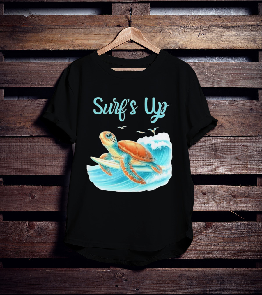 Surf's Up Turtle Riding Surfboard On Big Wave T-Shirt