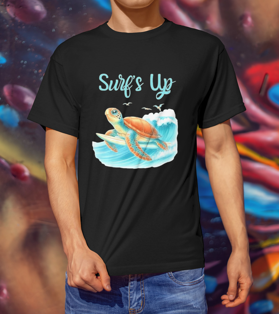 Surf's Up Turtle Riding Surfboard On Big Wave T-Shirt