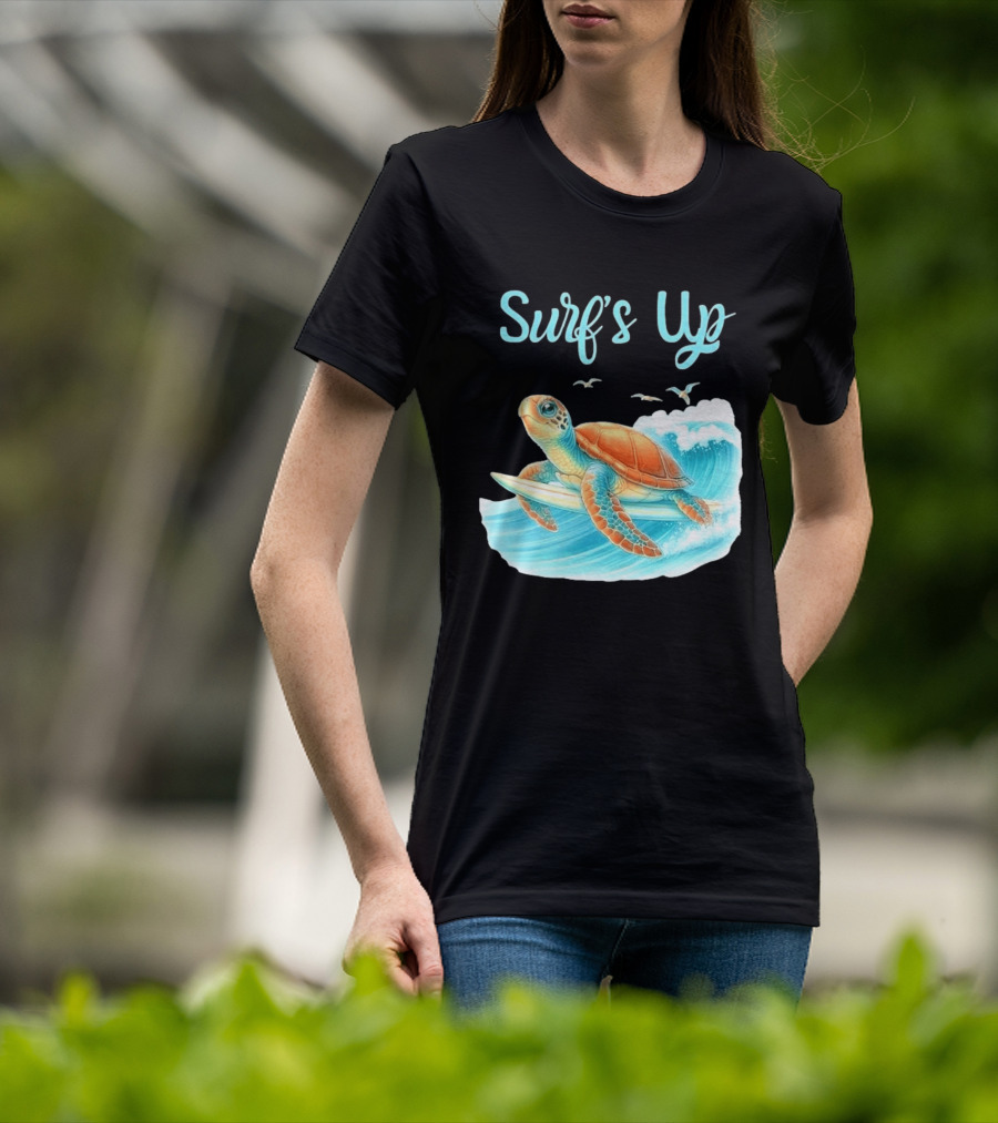 Surf's Up Turtle Riding Surfboard On Big Wave T-Shirt