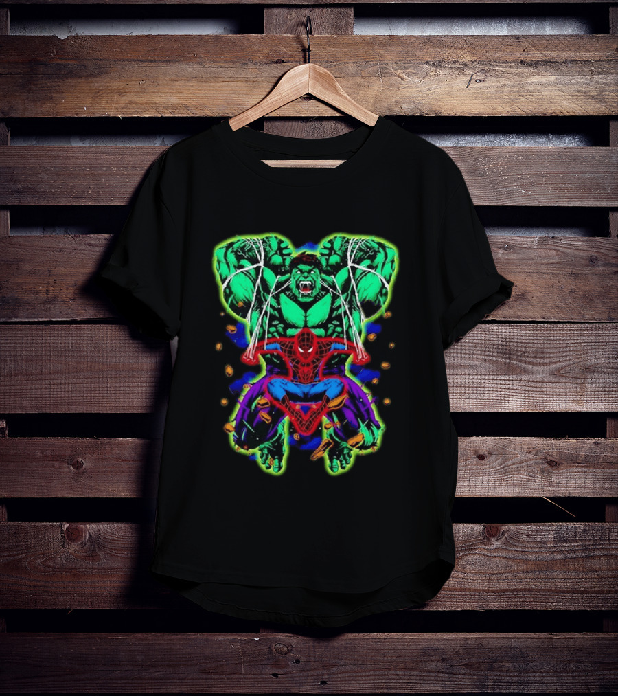 The Incredible Hulk And Spider Man Marvel Superheroes Comic Action Scene T-Shirt