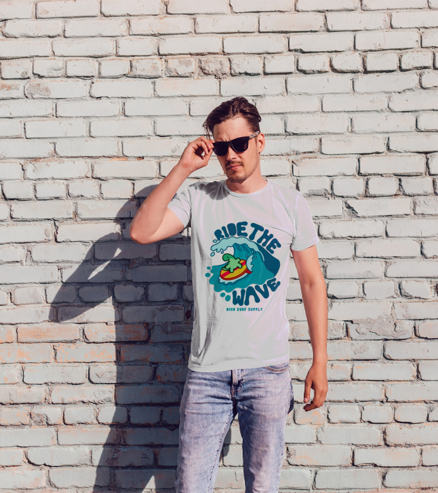 Ride The Wave Turtle Surfing Dino Surf Supply T-Shirt