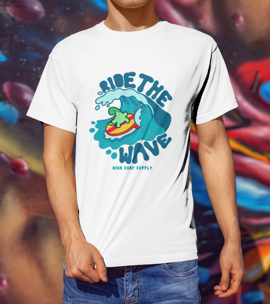 Ride The Wave Turtle Surfing Dino Surf Supply T-Shirt