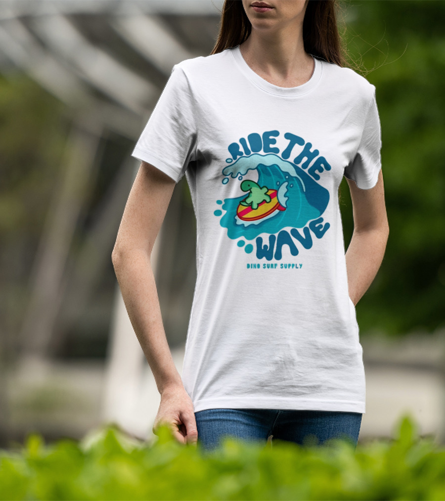 Ride The Wave Turtle Surfing Dino Surf Supply T-Shirt