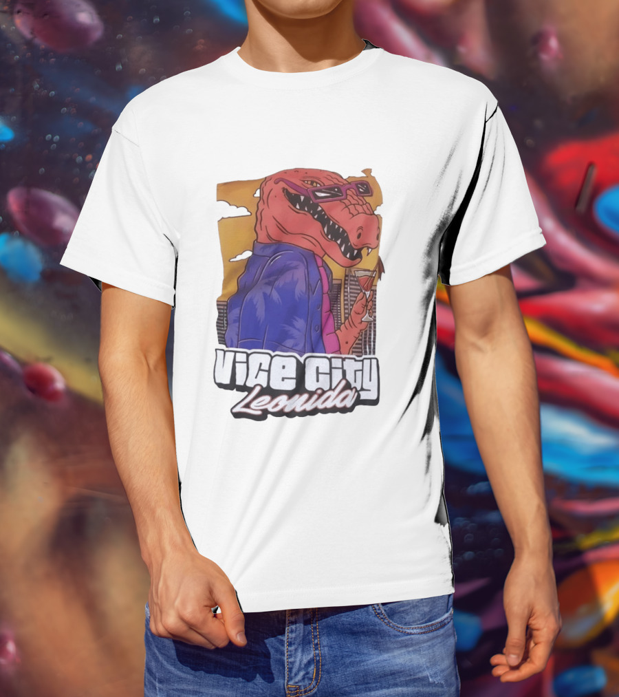 Vice City Leonida Rex Dinosaur Gaming Retro Vibes T-Shirt