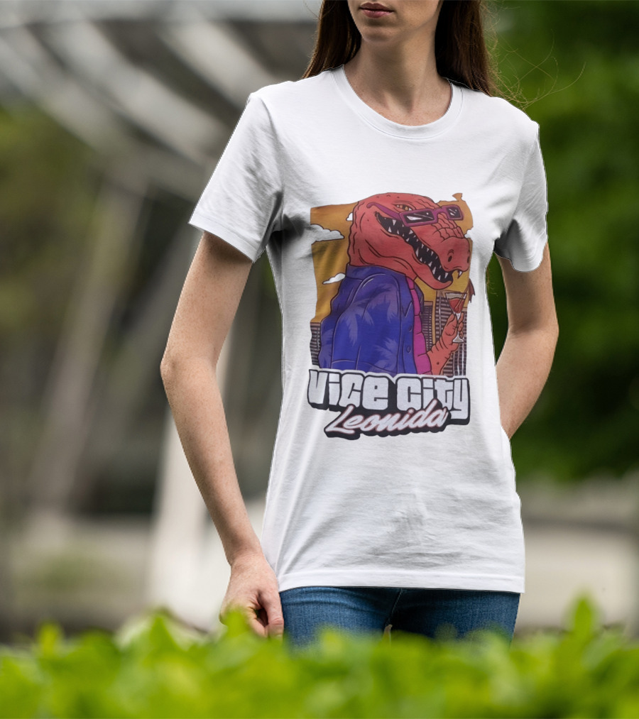 Vice City Leonida Rex Dinosaur Gaming Retro Vibes T-Shirt