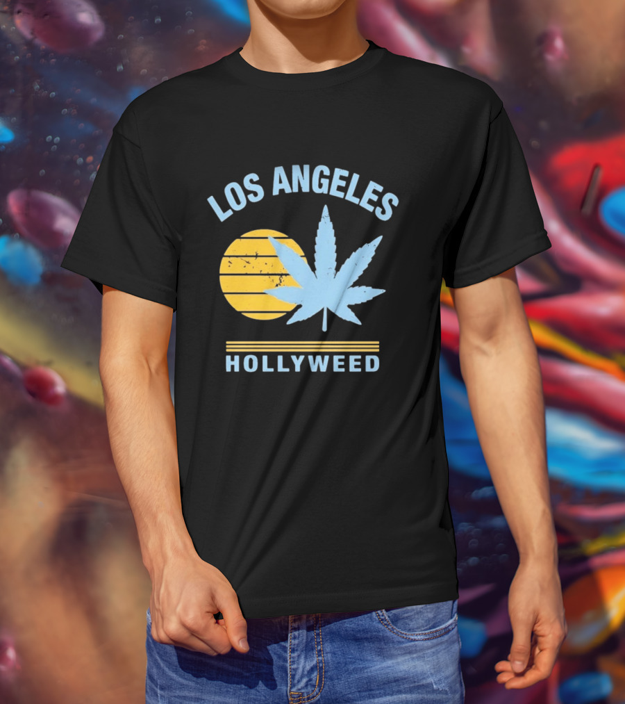 Los Angeles Hollyweed Cannabis Leaf Sunburst T-Shirt