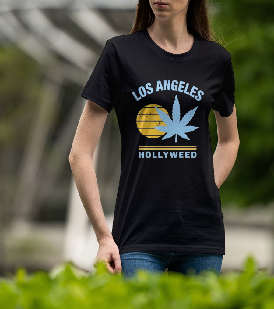 Los Angeles Hollyweed Cannabis Leaf Sunburst T-Shirt