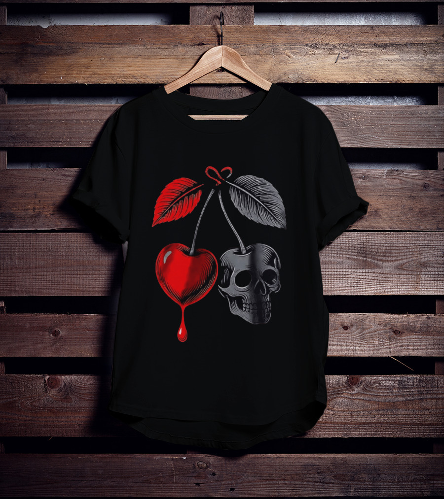 Bleeding Cherry Skull Memento Mori Gothic Macabre Dark Fruit T-Shirt
