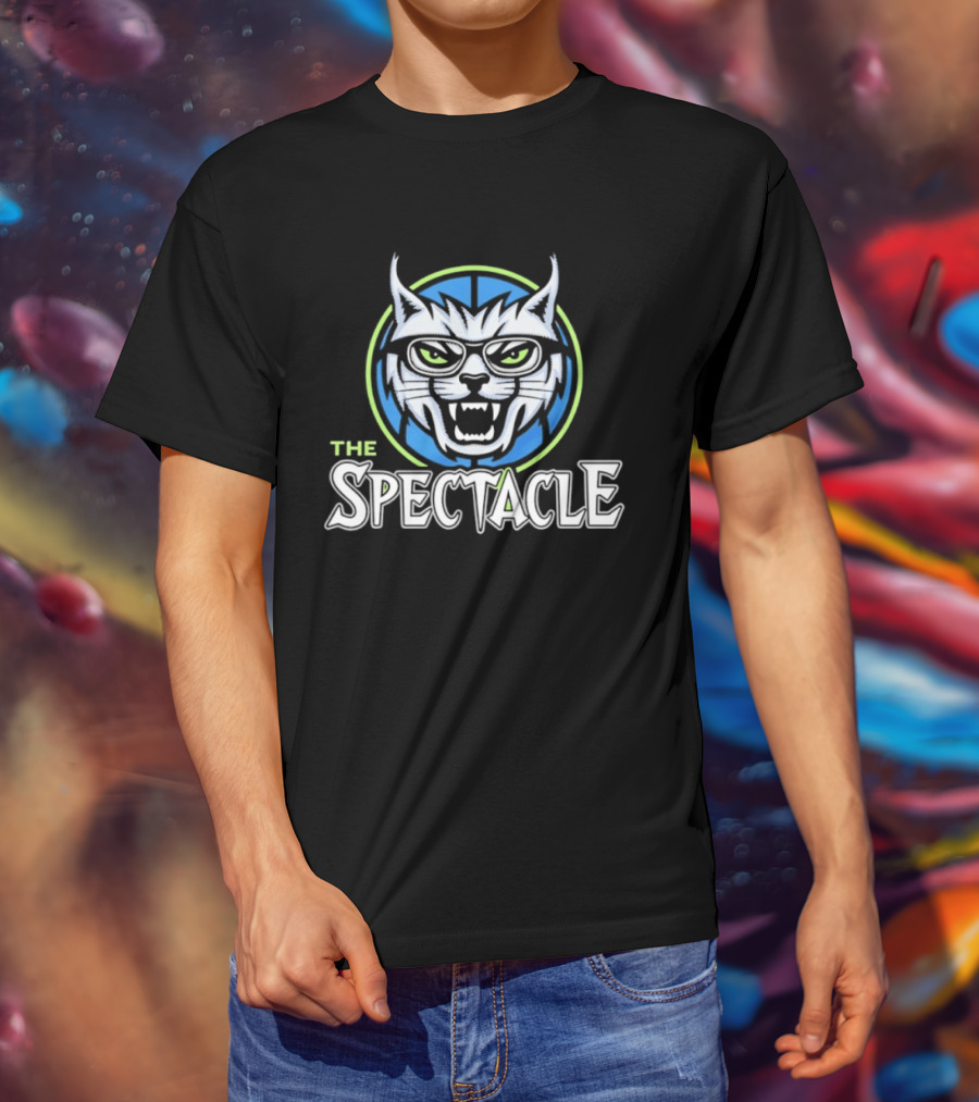 The Spectacle Cat With Glasses Feline Roaring Icon In Blue Circle T-Shirt