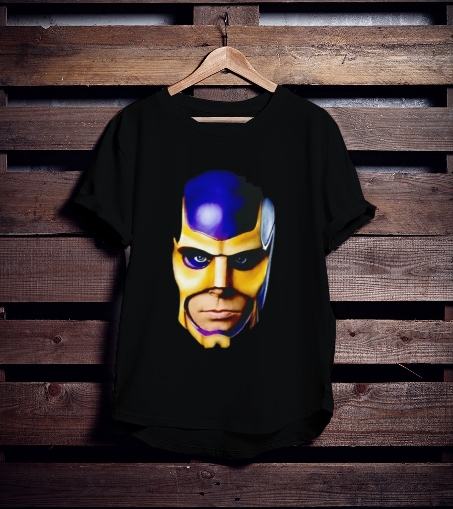 Realistic Painted Purple Gold Superhero Mask Face Close Up T-Shirt