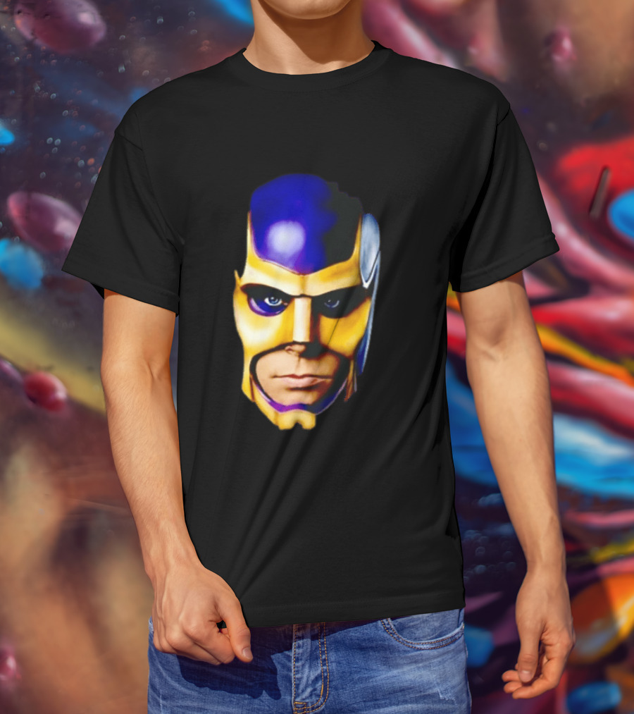Realistic Painted Purple Gold Superhero Mask Face Close Up T-Shirt