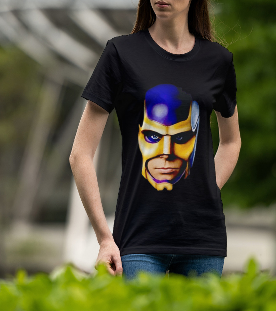 Realistic Painted Purple Gold Superhero Mask Face Close Up T-Shirt
