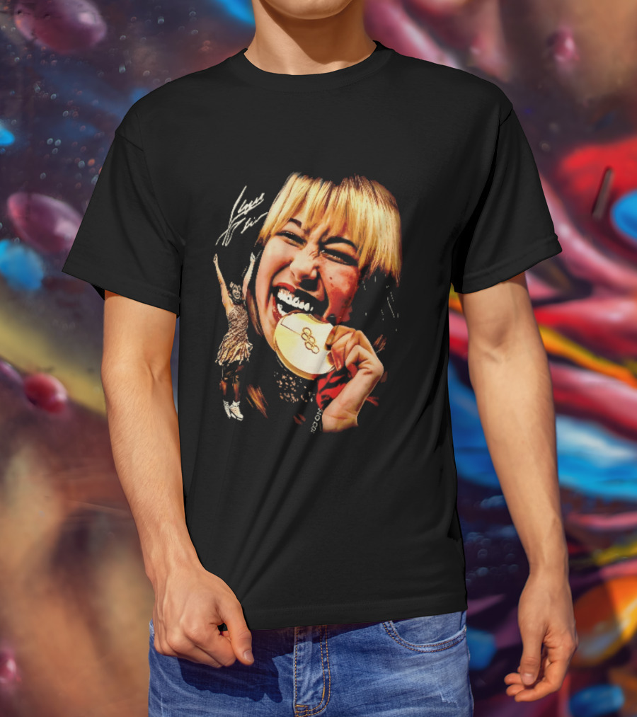 Tara Lipinski Olympic Gold Medal Celebration Iconic Figure Skater Image T-Shirt