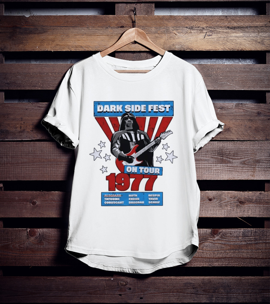 Darth Vader Dark Side Fest On Tour 1977 Tatooine Coruscant Hoth Endor Dagobah Bespin Yavin Scarif T-Shirt