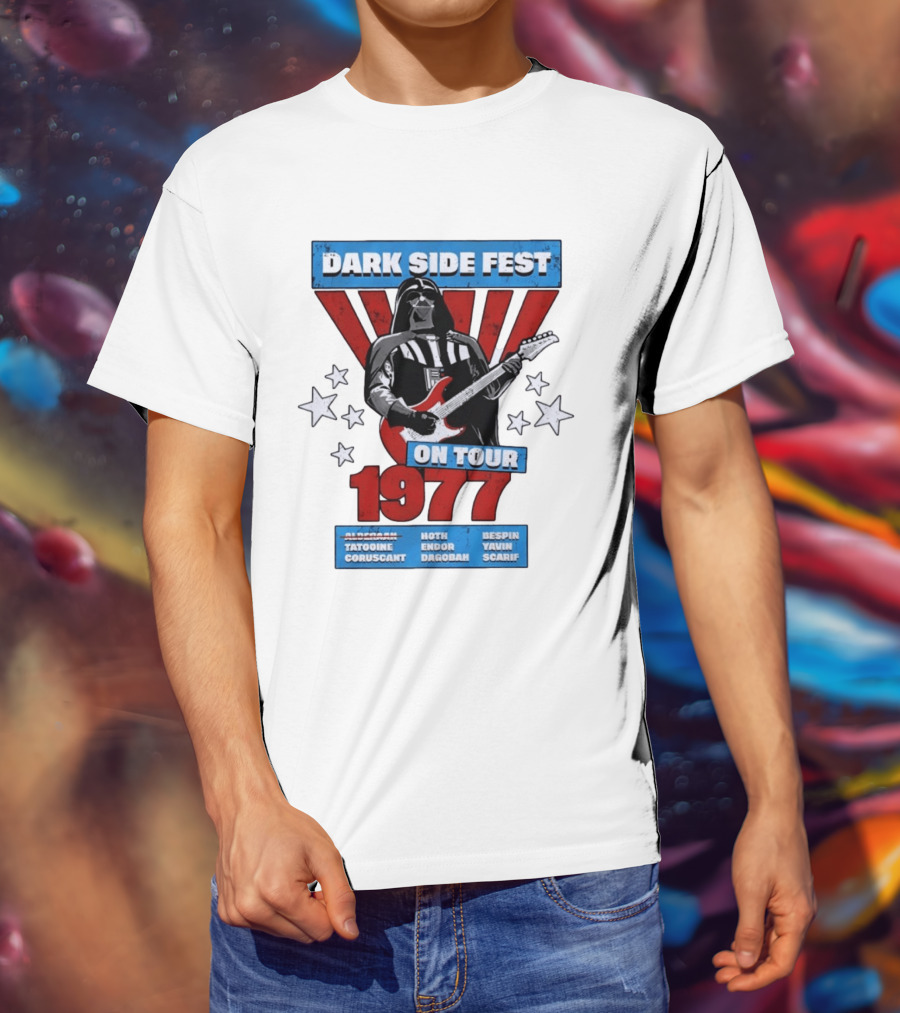 Darth Vader Dark Side Fest On Tour 1977 Tatooine Coruscant Hoth Endor Dagobah Bespin Yavin Scarif T-Shirt
