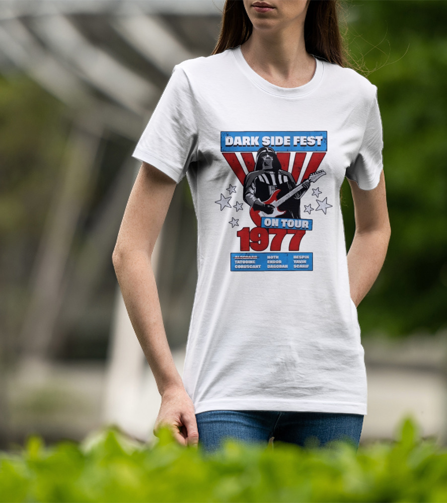 Darth Vader Dark Side Fest On Tour 1977 Tatooine Coruscant Hoth Endor Dagobah Bespin Yavin Scarif T-Shirt