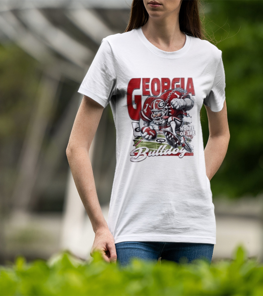 Georgia Bulldogs Football Cartoon Running Home Of The Bulldogs T-Shirt