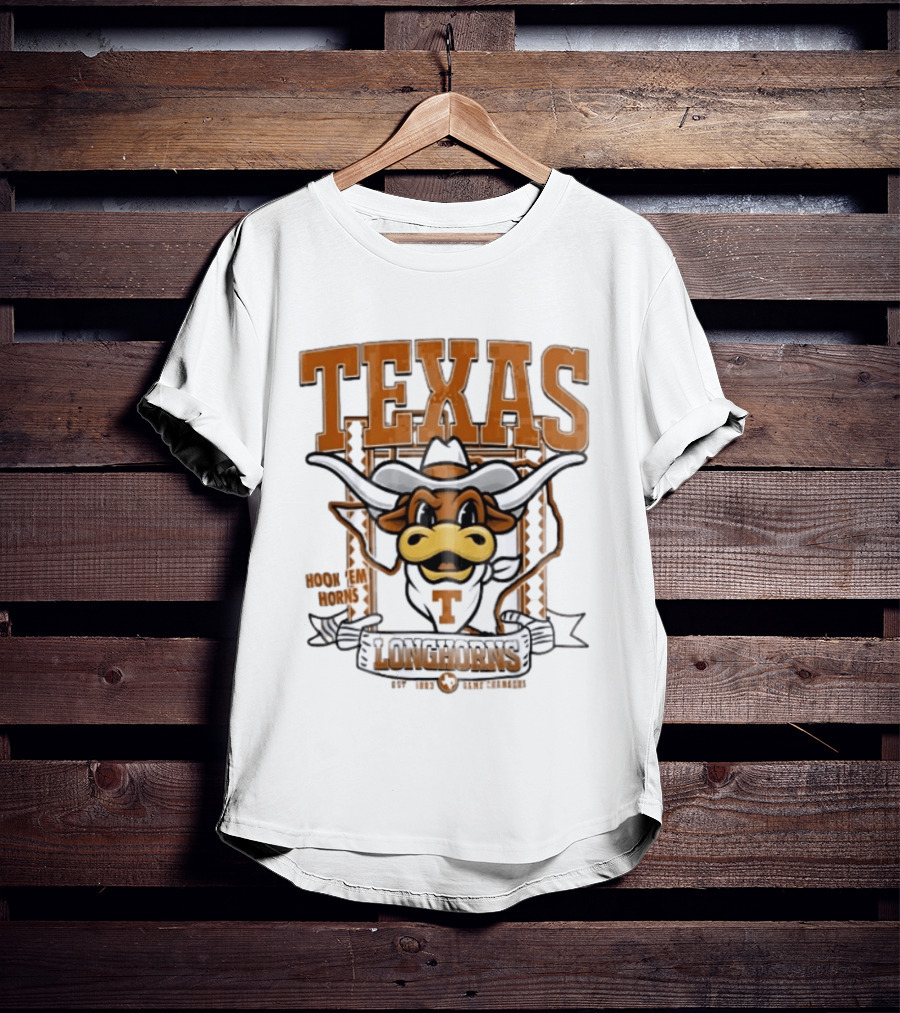 Texas Longhorns Hook Em Horns Game Changers Est 1883 State Map Cartoon T-Shirt