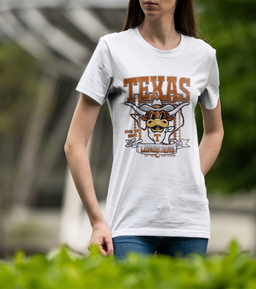 Texas Longhorns Hook Em Horns Game Changers Est 1883 State Map Cartoon T-Shirt