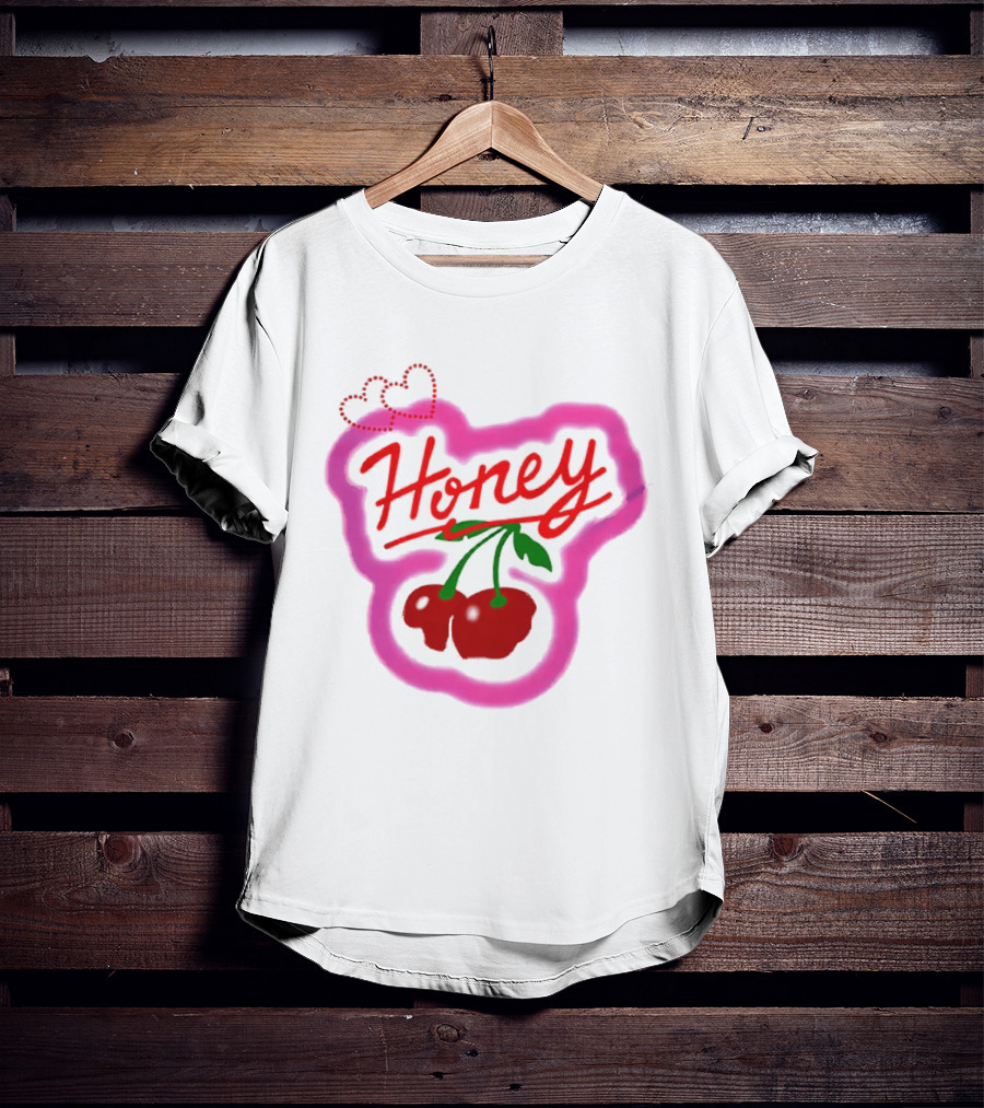 Honey Cherry Fruit Hearts Pink Neon T-Shirt