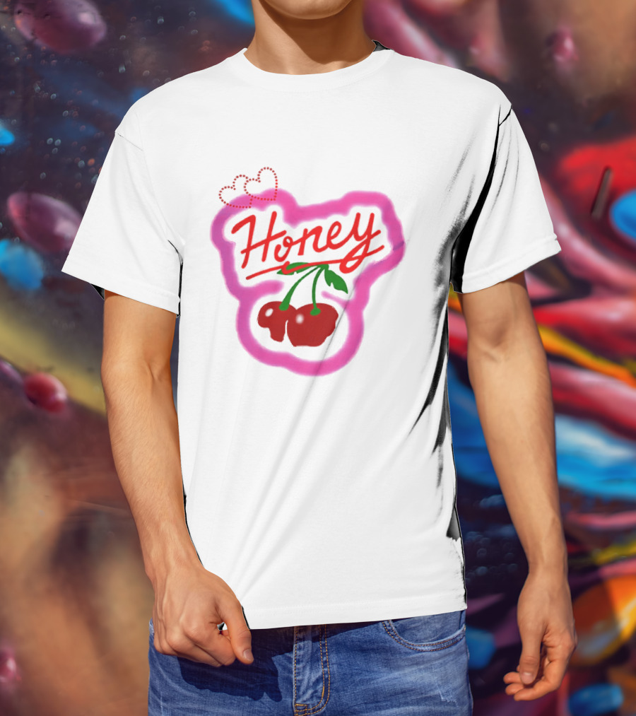 Honey Cherry Fruit Hearts Pink Neon T-Shirt