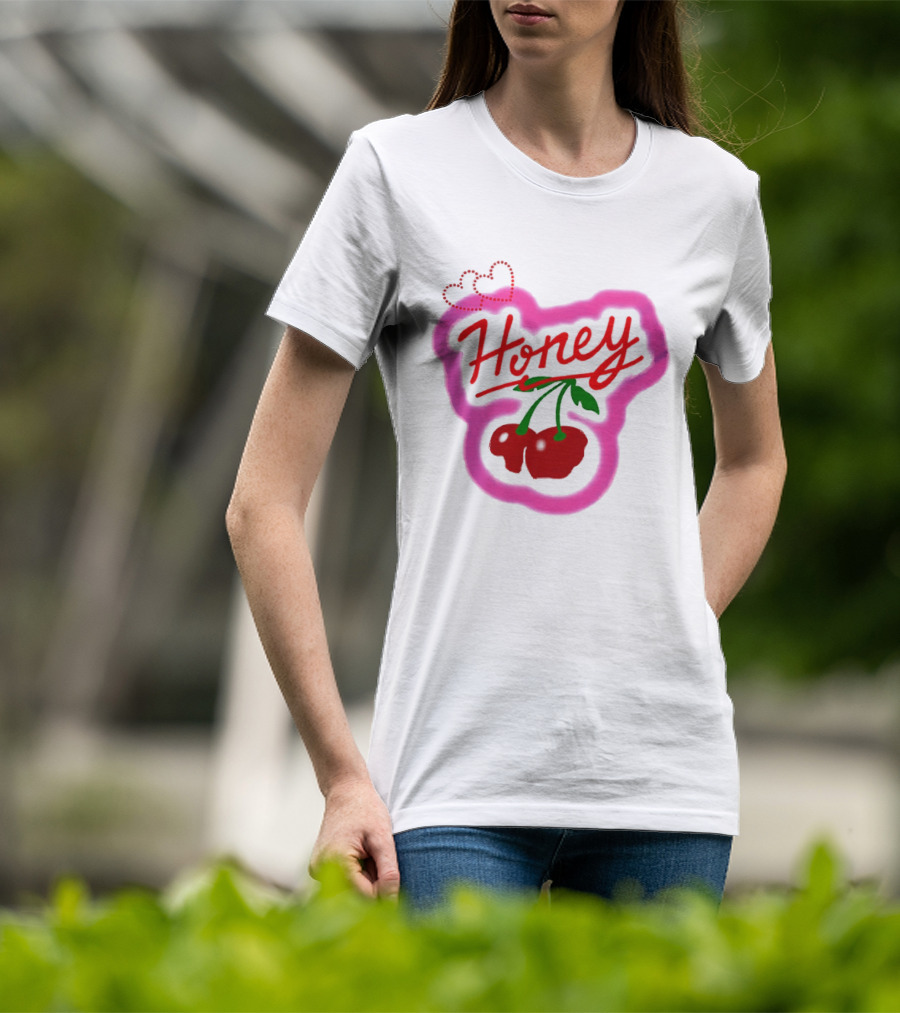 Honey Cherry Fruit Hearts Pink Neon T-Shirt