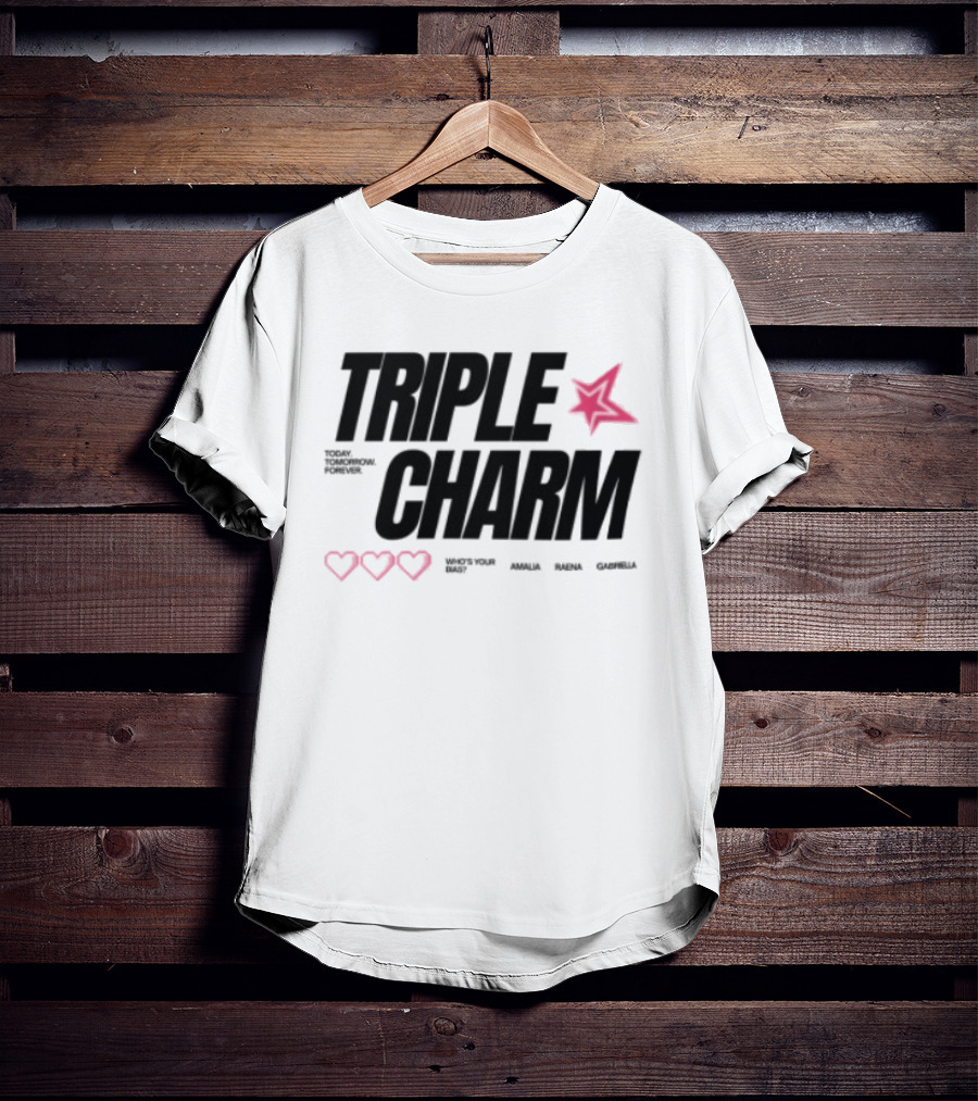 Triple Charm White Hearts Pink Star T-Shirt