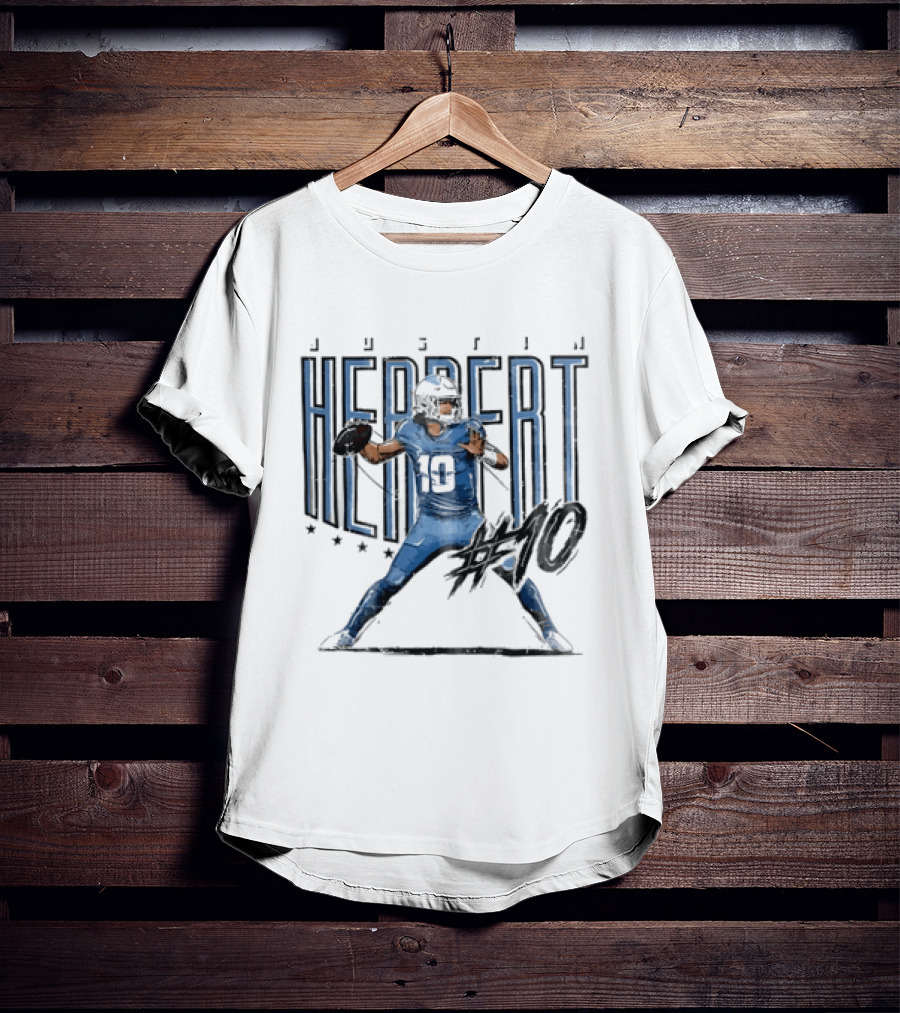 Justin Herbert 10 Quarterback Football Stars Distressed Sketch T-Shirt