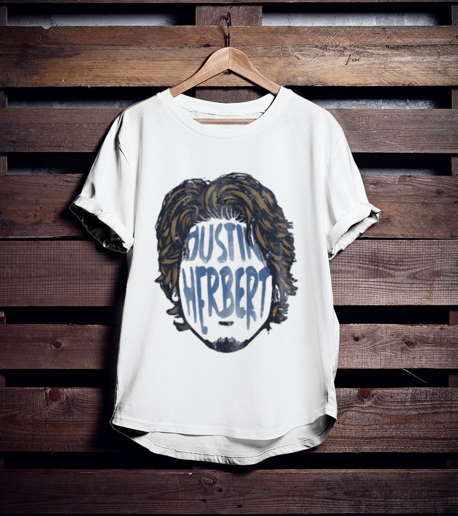 Justin Herbert Distressed Long Hair Beard Head T-Shirt
